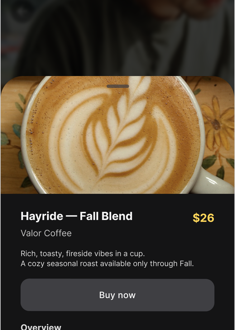 Shopify product Buy Now in story